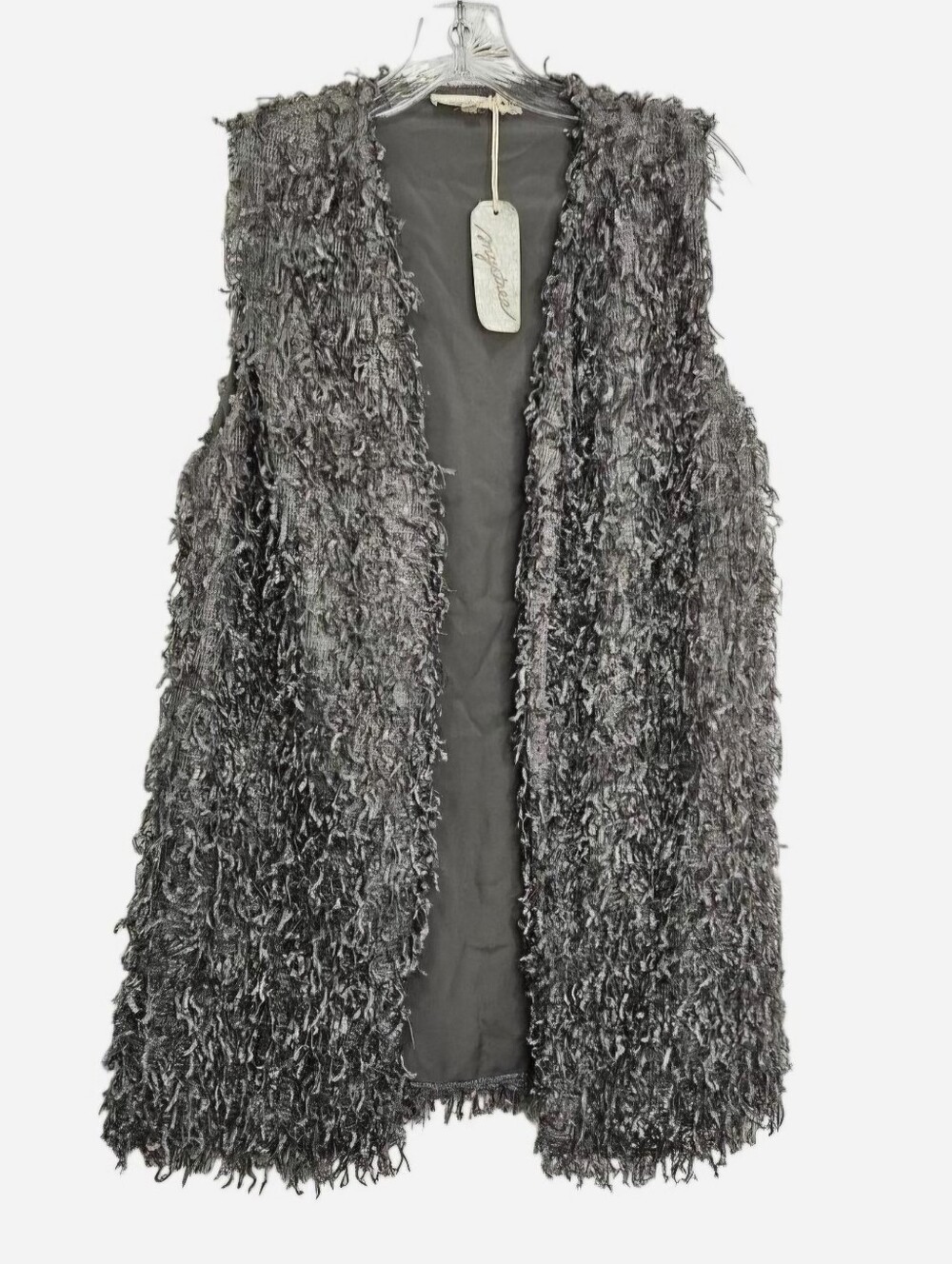 Mystree Silver Shiny Gray Cardigan Vest Women's Size Medium NEW